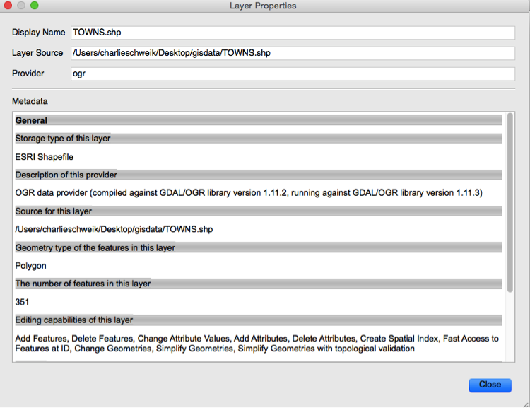 Metadata in QGIS Browser