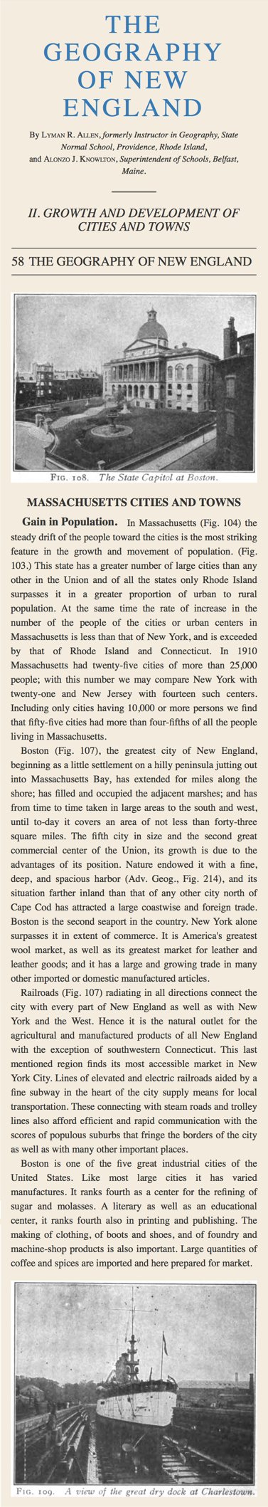 The text of Dodge’s Geography of New England appearing in one column